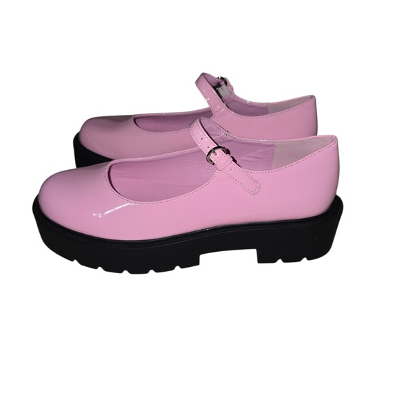 Wild Diva Platform Mary Jane Shoes Pink Patent Chunky Heel Buckle Strap Sz 7.5 - Picture 3 of 10